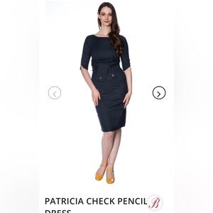 L NWT Banned Retro green navy plaid check pencil wiggle Patricia Dress